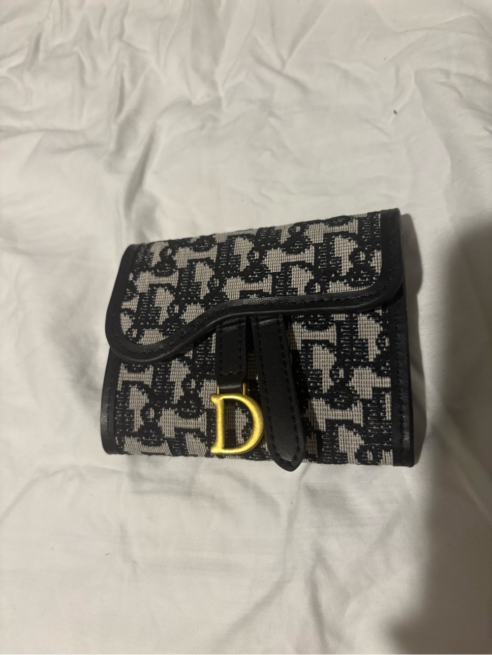 Dior Black and Cream Monogram Fold Wallet with Gold D Accent